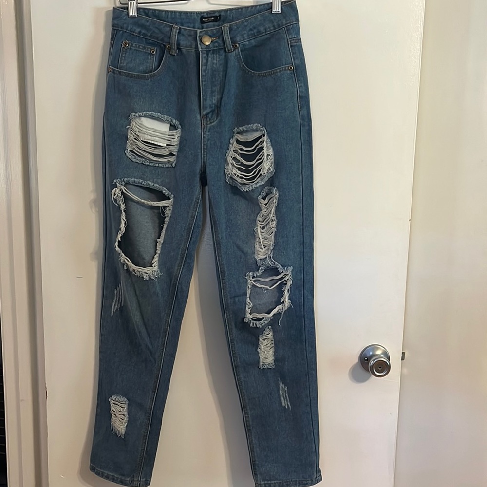 Nasty Gal High Waisted Distressed Jeans